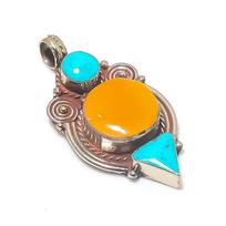 Tibetan Turquoise, Onyx Handmade 925 Sterling Silver Jewelry Pendant 2.05  p6i24