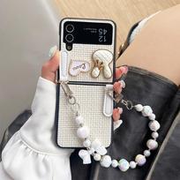 Personalizuotas moteriškas pintas meilės zuikutis sulankstomas telefono dėklas su apyranke, skirtas Samsung Galaxy Z Flip 3 5G Galaxy Z Flip 4/5/6 Galaxy Z Flip4