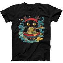 Black Cat Eating Ramen Noodle Best Seller Funny Gift Black Tee T Shirt 323 S