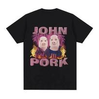 SpringSummer 2026 RIP John Pork Funny Humor T Shirt Mens Fashion Vintage Tops Cotton Short Sleeve Tee Nostalgic Casual S