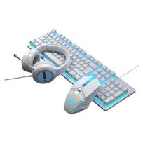EWEADN GX300 Mechanical Feel Keyboard And Mouse Set with Headphone, Gaming Wired 104-Key, White Ice Blue Light