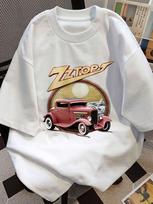 Unisex marginti marškinėliai - Zztops Raudonas Klasikinis Automobilis Saulėlydžio Fone Laisvalaikio Apvalia Kaklo Trumpomis Rankovėmis Marškinėliai Miesto Gatvės Stiliui, L