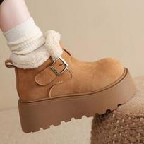 Platform Women Flats Fur Short Boots Fashion Buckle 2025 Winter Loafers Shoes Designer Elegant Ankle Boots Casual Zapatos Mujer 35 ruda