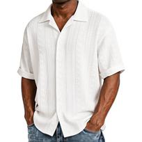 Men’s Short Sleeve Button Down Shirt Classic Fit Lightweight Breathable Fabric Casual Business Patterned Top XXXL smėlis