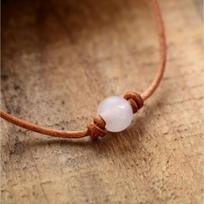 Bohemian Style Turquoise Bead Choker Necklace, Simple Vintage Retro Leather Cord Clavicle Chain rožinė