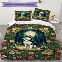 Husky Dog Pattern Bedding uilt Set uilt Cover Pillowcase Home Decoration Birthday Gift (1 * duvet cover + 2 * pillowcase  without core)64 135x200cm