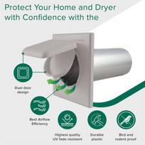 CYCLI-1 Set 4 Inch  Outdoor Vent Cover Dryer Vent Cover Dryer Vent Duct Tube & Trim Ring Indoor Dryer Vent balta