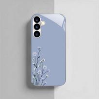 Light blue and white flower glass phone case suitable for Samsung Galaxy S26 S25 S24 S23 S22 S21 S20 FE/Ultra/Plus anti drop For Galaxy S10