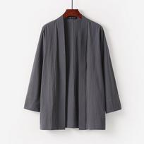 Mens Loose Cotton Linen Japanese Kimono Cardigan Open Front Casual Lightweight Summer Shirt Jacket for Daily Wear M pilka