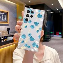 Summer new small fresh floral Samsung S20 Youth Edition blue flower S25plus transparent anti-drop protective cover S20