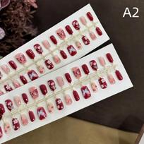 30 PCS Red French Tip Press On Nails With Flowers Full Cover Fake Nails