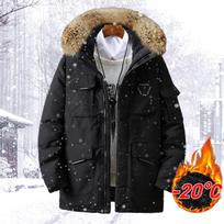 Žieminis Šiltas Vyriškas Parkas Paltas Sutirštintas Kailinis Apykaklė Su Gaubtu Vyriška Striukė Kasdienė Ilgomis Rankovėmis Užsegama Užtrauktuku Lauko Drabužiai Vyriškos Striukės M juoda