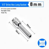 Dafei Hexagonal Extended Socket Head Set 8-32mm, 1/2  Ratchet Wrench Socket, Hollow Type.