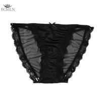 Sexy Women Lace Panties Girl Low Waist Satin Pure Cotton Crotch Hollow Seamless Underwear Briefs XL juoda