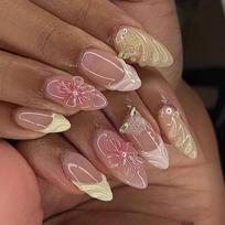 Almond-shaped Wearing Nail 3D Three-dimensional Pure Desire Flower Butterfly Removable Fake Nail Finished Product