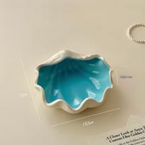 Blue Ocean-Themed Ceramic Storage Box with Shell and Starfish Design for Desktop or Hallway