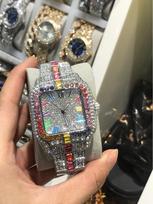 Luxury Diamond-Studded Quartz Waterproof Wristwatch Gold Case Arabic Numerals