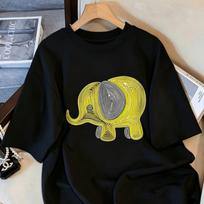 Cute Elephant Line Art T-Shirt Women Men Summer Casual Loose Fit Graphic Tee Harajuku Kawaii Streetwear Top 2025 New Fashion S