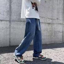 Classic Solid Color Casual Long Wide Leg Straight Denim Jeans Men Daily Outerwear Pants For Spring Autumn Winter Wear S šviesiai mėlyna spalva