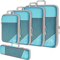 5PCS Travel Compressed Packing Cubes Storage Organizer Set With Shoe Bag Mesh Visual Luggage Portable Lightweight Suitcase Bag mėlyna