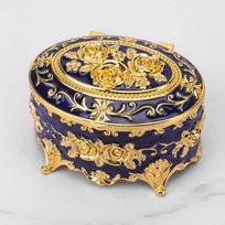 Necklace Case European Style Metal Jewelry Box Vintage Zinc Alloy Antique Storage Case Oval Earring Display Box Desk Storage mėlyna