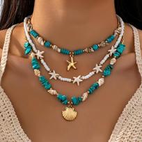Ethnic Style Blue Natural Stone Beads Choker Necklaces For Women Bohemia Geometry Pendant Necklace Trendy Neck Jewelry as the picture