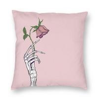 Dead Rose Skeleton Hand Pink Square Pillowcase Polyester Linen Velvet Creative Zip Decorative Home Cushion Case 30x30cm