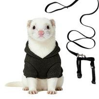 Šinšilos drabužiai Reguliuojamas megztinis su gobtuvu Kostiumas Šinšilos kostiumas ir pavadėlių rinkinys Hamsteriui Chinchilla Triušiams Šuniukui Kačiukui juoda