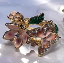 Butterfly Flower Ring Adjustable Band Metal Alloy Crafted Detailed Design with Embedded Crystals and Enamel Finish for Women Jewelry One size brown