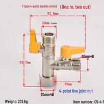 4-Point Female to Male Thread Union Ball Valve, Dual Outlet Gas Angle Diverter Valve Model with one inlet, two outlets