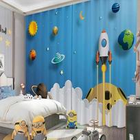 Animacinis Aukšto Užtemdymo Užuolaida Vaikų Kambarys Berniuko Miegamasis Astronautas Naujas Erkeris Apsauga Nuo Saulės Blackout Garso Izoliacija Užuolaida 2vnt W55 X H120cm X 2&HOOK