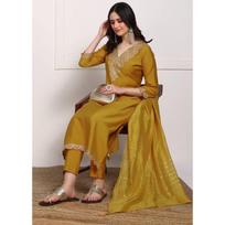 Women Pure Silk Kurti Pant Dupatta Set Indian Embroidered Salwar Kameez Party VF-20156 M-38