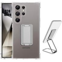 Protective Case - BOOLING - for Samsung Galaxy S24 Ultra - Transparent Silicone - Adjustable Metal Stand - Shockproof skaidri/sidabras