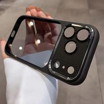 Minimalistinis skaidrus juodas metalinis objektyvo dėklas iPhone 17 Pro Max Apple 14