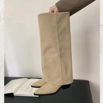 Madingi Pavasariniai Rudeniniai Smailianosiai Ilgi Batai Moterims Dizainerio Vintage Kvadratiniai Žemi Kulniukai Batai Modernūs Ilgi Botas Para Mujer 35 abrikosas