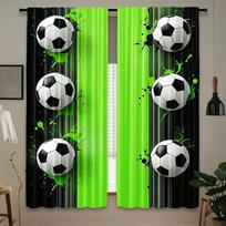 Futbolo tema Stulpo krepšio užuolaidos Miegamojo svetainės virtuvės dekoravimas Namų lango Pagaminta iš poliesterio Puikus apdorojimas W100*H70(CM)-Rod Pocket&1PCS green