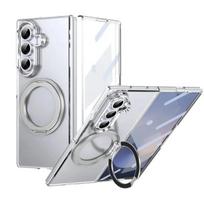Prabangus magnetinis besisukantis laikiklis Skaidrus dėklas Samsung Galaxy Z Fold 7 6 5 4 3 5G Pilnas pakuotės ekrano plėvelė Atsparus smūgiams apsauginis dangtelis Galaxy Z Fold6 sidabras