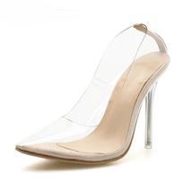 Skaidrūs PVC Permatomos Basutės Perspex Stiletto Aukštakulniai Smailianosiai Moteriški Naktinio klubo Zapatillas De Mujer 35 abrikosas