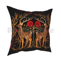 Two Stags Protecting The Dark Forest Gate Pillow Case Printed Home Soft Throw Pillow Deer Forest Roses Folk Scandinavian 30x30cm 12x12in