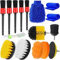 Car cleaning brush 16 sets car wash brush slot brush air conditioning brush outlet brush electric drill brush 16 pcs blue
