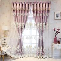 European Style Curtains Blackout Cloth Yarn Embossed Embroidery Living Room Bedroom Luxury Curtain Rod 160*270cm*2pcs violetinė