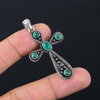 Green Onyx Gemstone Handmade 925 Sterling Silver Gift Cross Pendant 2.10  g2d66