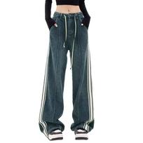 Women's High Waist Slim Straight Loose Casual Pants Wide Leg Pants L mėlyna