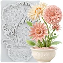 Chrysanthemum Flower Silicone Molds Flower Pot Fondant Mold Cake Decorating Tools Cupcake Topper Candy Chocolate Gumpaste Mold pilka spalva