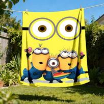 1 vnt. Minionų lauko flanelės pledas mergaitėms, minkštas, lengvas, puikiai tinkantis stovyklavimui ir dovanoti, skaitmeninis 80x120cm