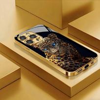 Deimantinė Auksinė Leopardų Rašto Metalinė Dažyta Stiklinė Telefono Dėklas iPhone 17 Pro Max 11 12 13 14 15 Pro 16 15 Plus 17Air 16E Dangtelis iPhone 13 Pro black
