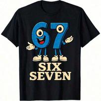 Laiskas margintas apvalios apykaklės megztukas trumpomis rankovėmis T-shirt 67 Six Seven 6-7 - Juokingas unisex T-shirt S