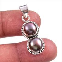 Natural Black Pearl Gemstone 925 Solid Sterling Silver Gift Pendant 1.25  O3q01
