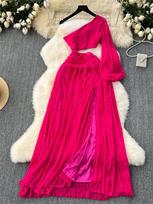 Senior Off Shoulder Party Sexy Dresses Diagonal Collar Hollow Out Long Prom Dress Split Design Loose Fashion Vacation Chic Clothing S rožinė