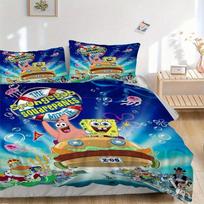 3pcs SpongeBob Movie Edition Design Bedding Set Includes Quilt Cover and Pillowcases, Suitable for All Seasons F083 135x200cm